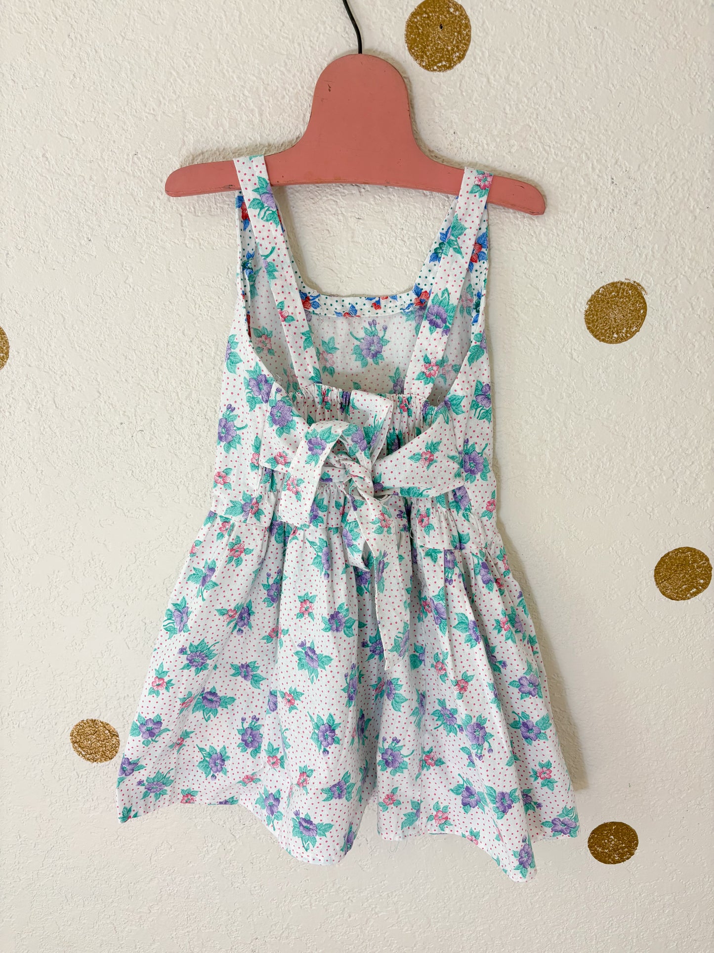 Homemade vintage floral pinafore toddler dress.