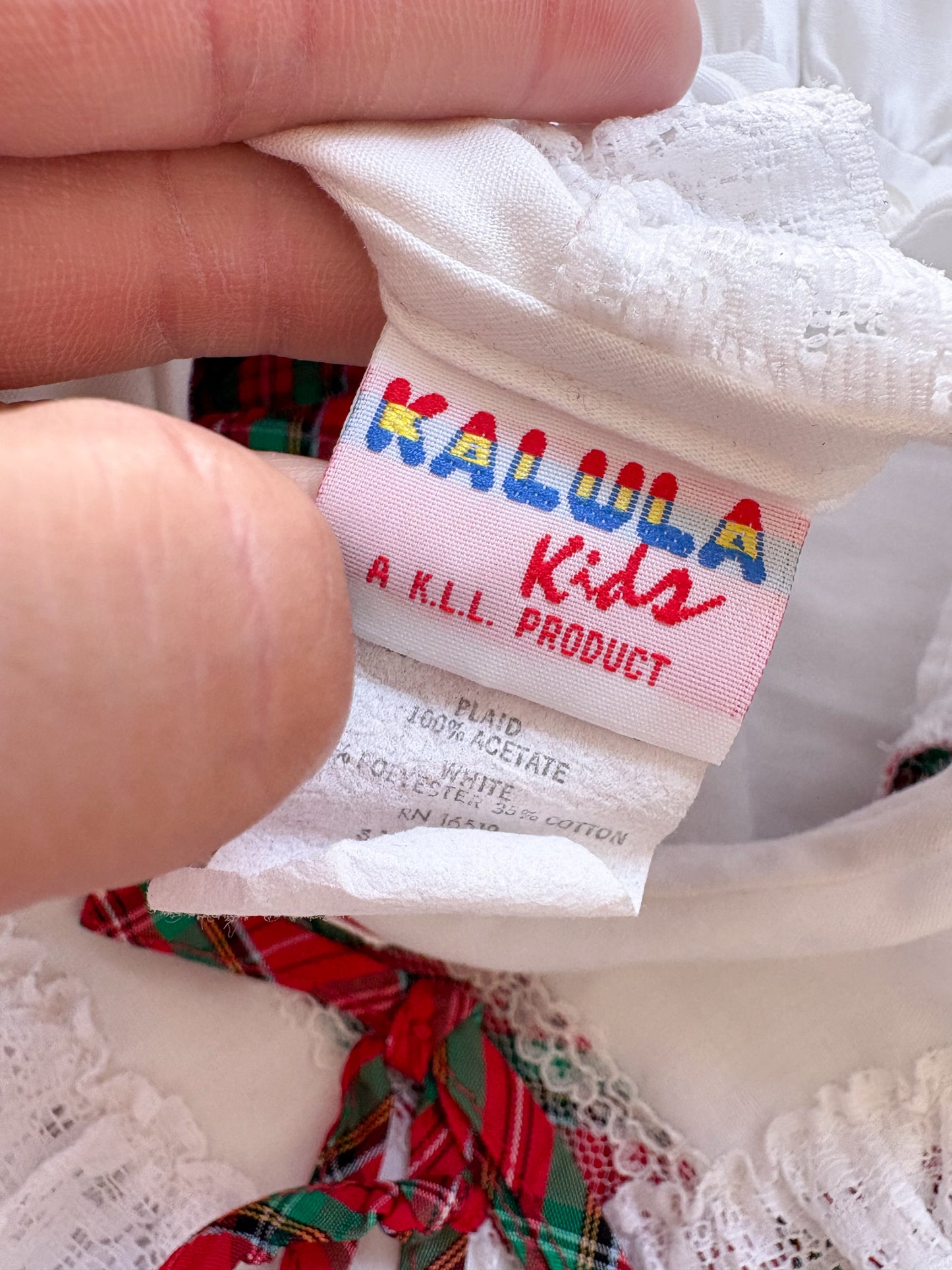 Vintage Kalula Kids faux pinafore plaid baby dress.