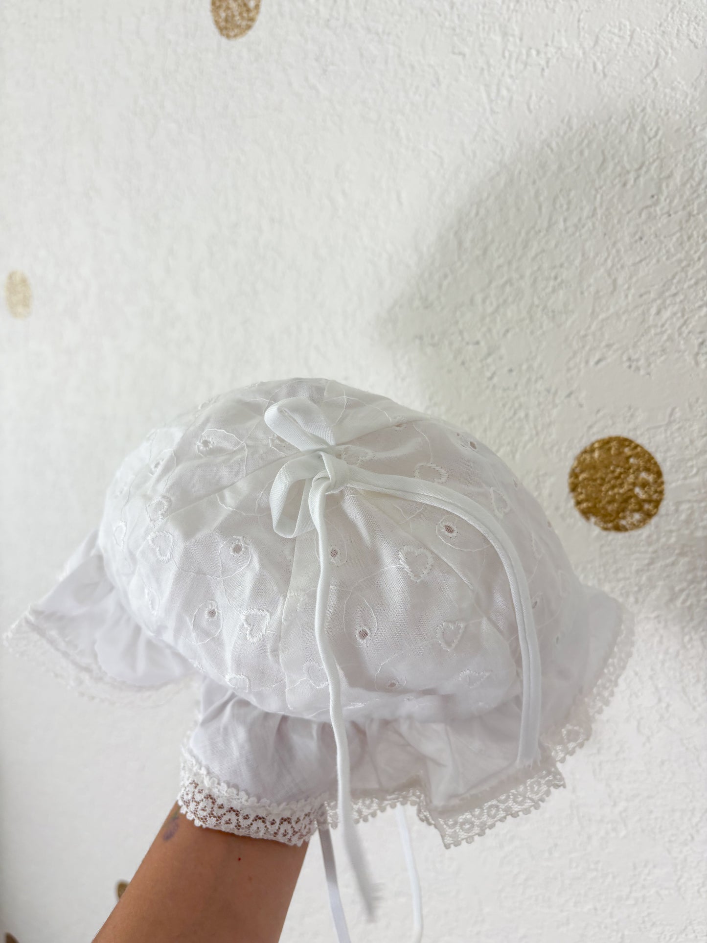 Vintage B.T Kids eyelet baby dress + bonnet set.