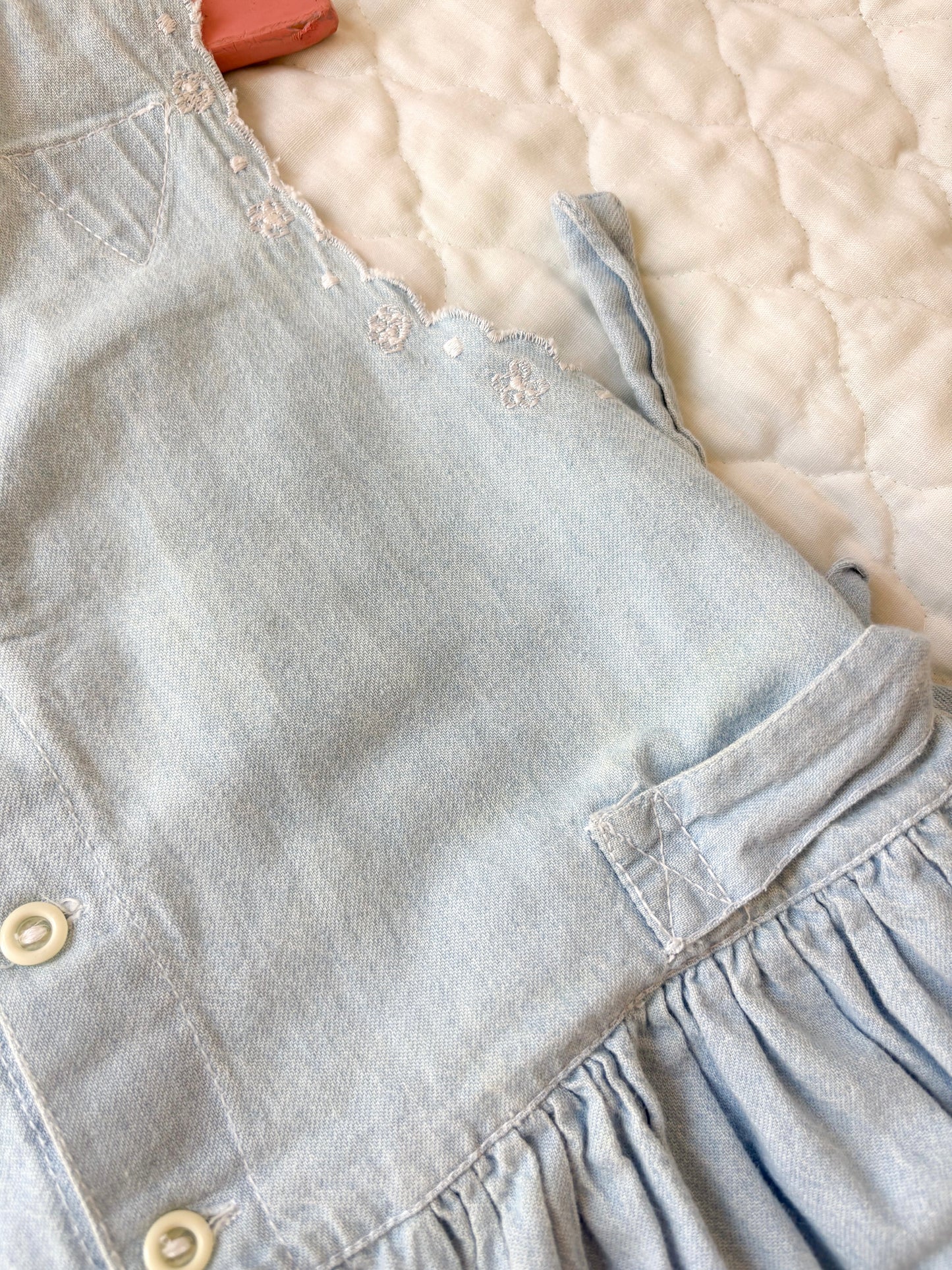 Vintage European Enanitos chambray pinafore style dress.