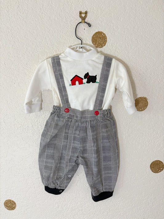Unbranded vintage GN suspender pants + matching top baby set.