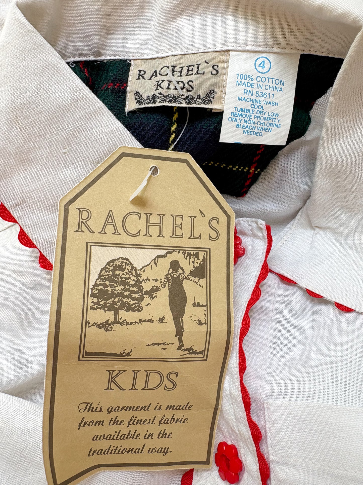Deadstock vintage Rachel Kid's suspender shorts + matching button up set.