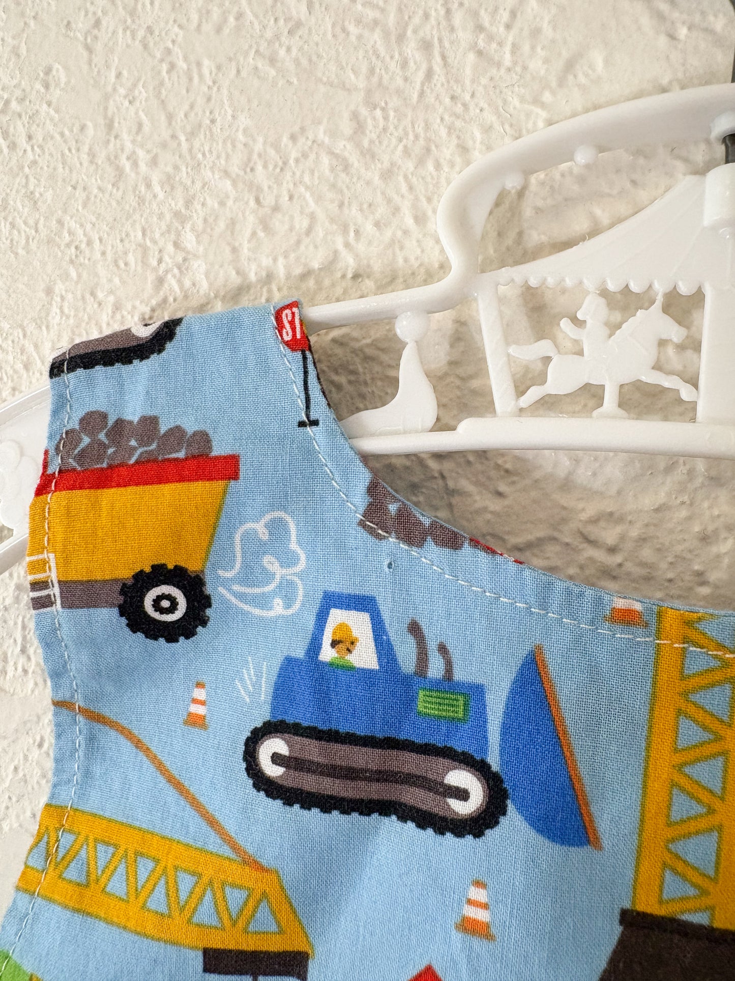 Homemade AOP Construction Vehicles baby romper.