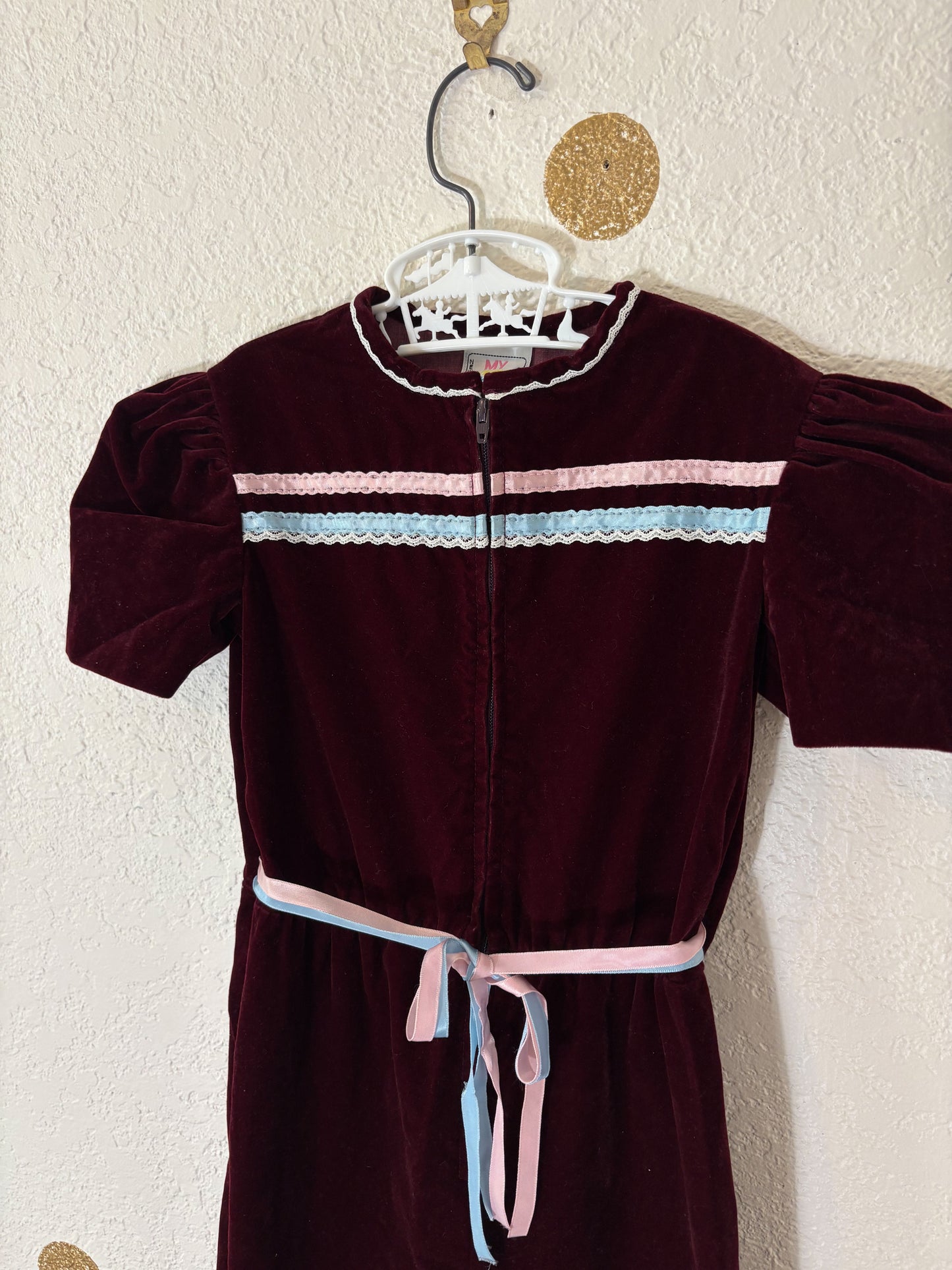Vintage velvet little girl jumpsuit.
