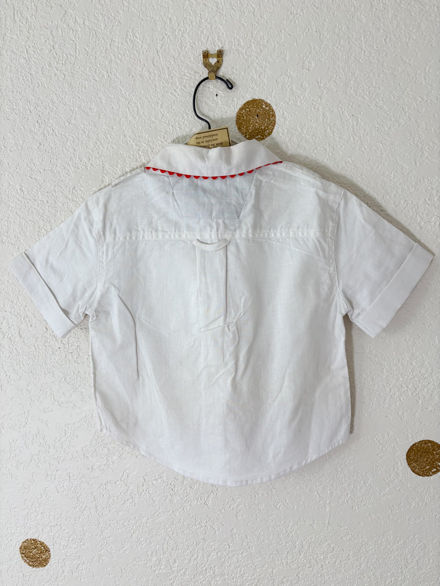 Deadstock vintage Rachel Kid's suspender shorts + matching button up set.