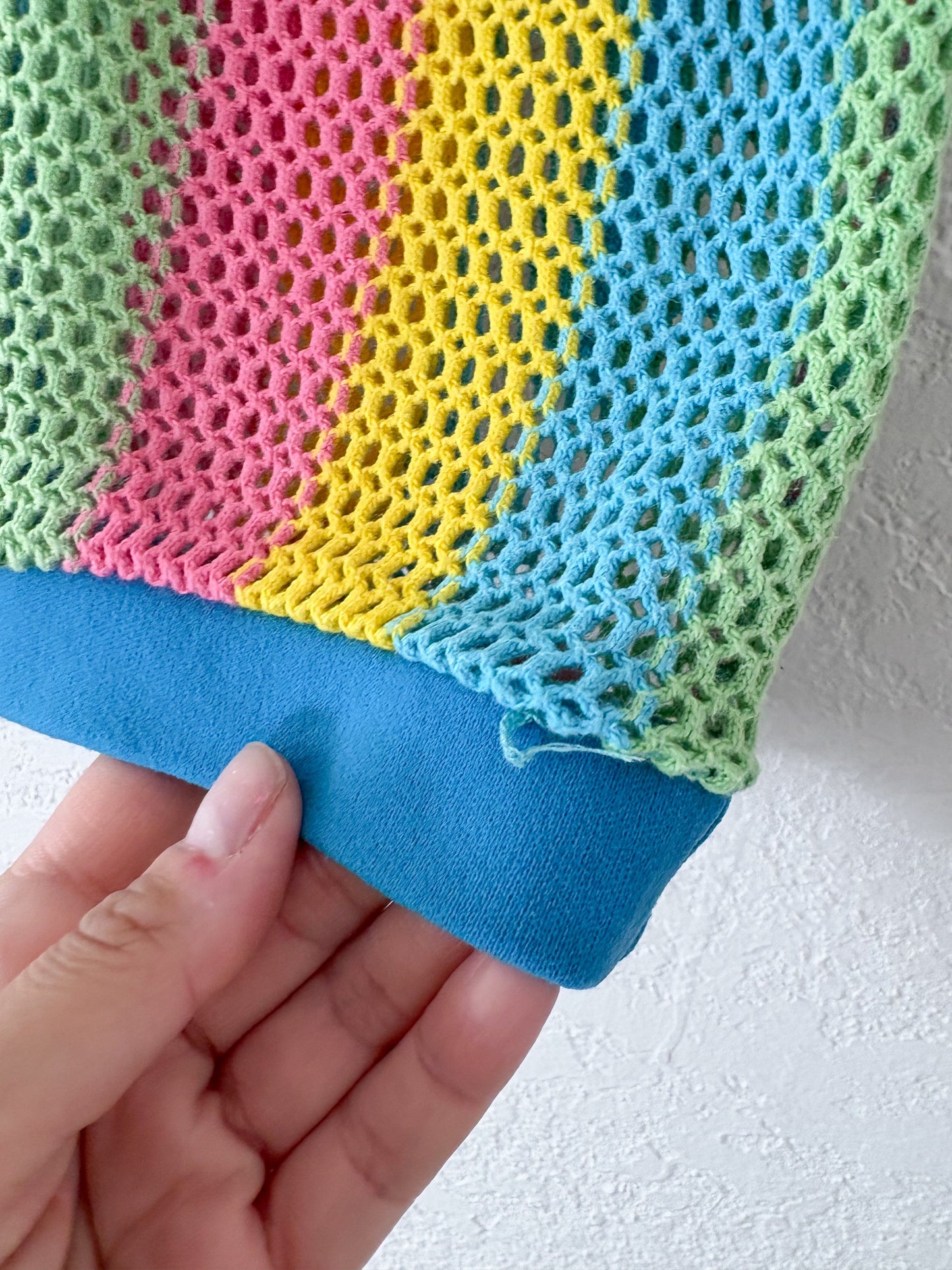 Vintage little girl mesh rainbow top + shorts set.