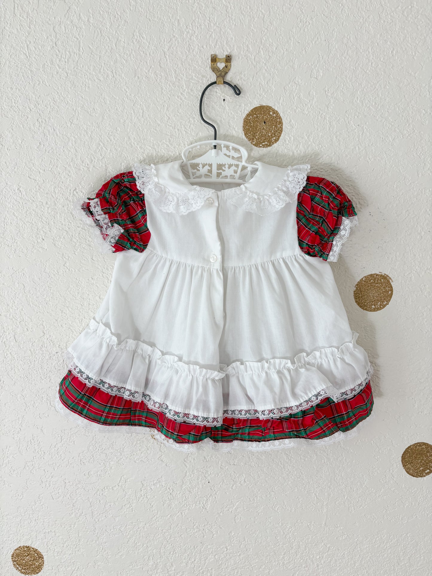 Vintage Kalula Kids faux pinafore plaid baby dress.
