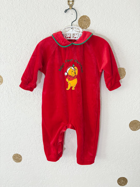 Y2K "Baby's first Christmas" Pooh velour romper.