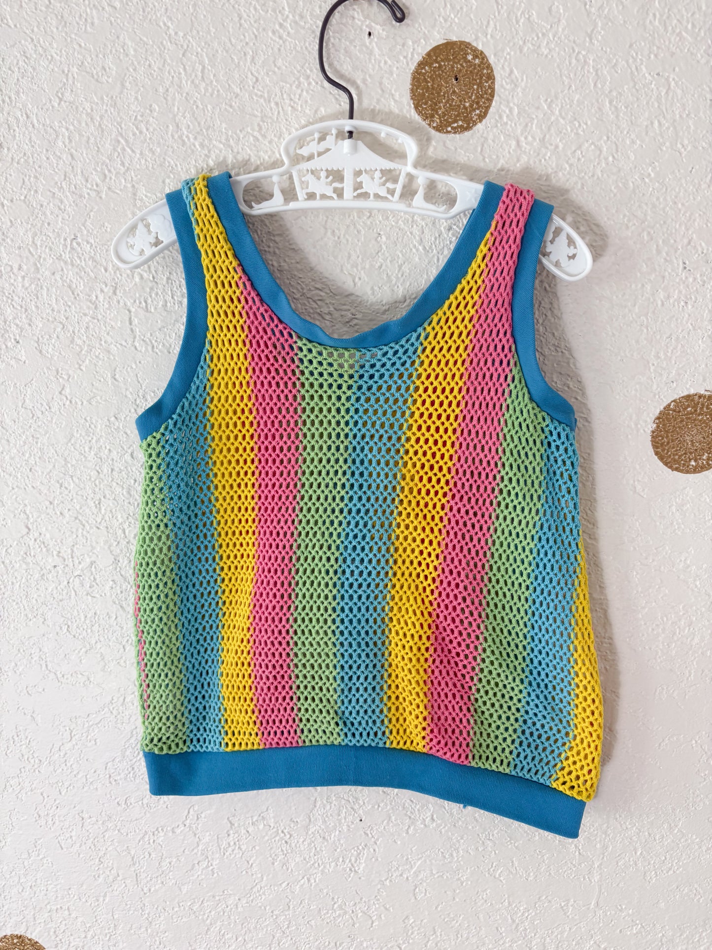 Vintage little girl mesh rainbow top + shorts set.