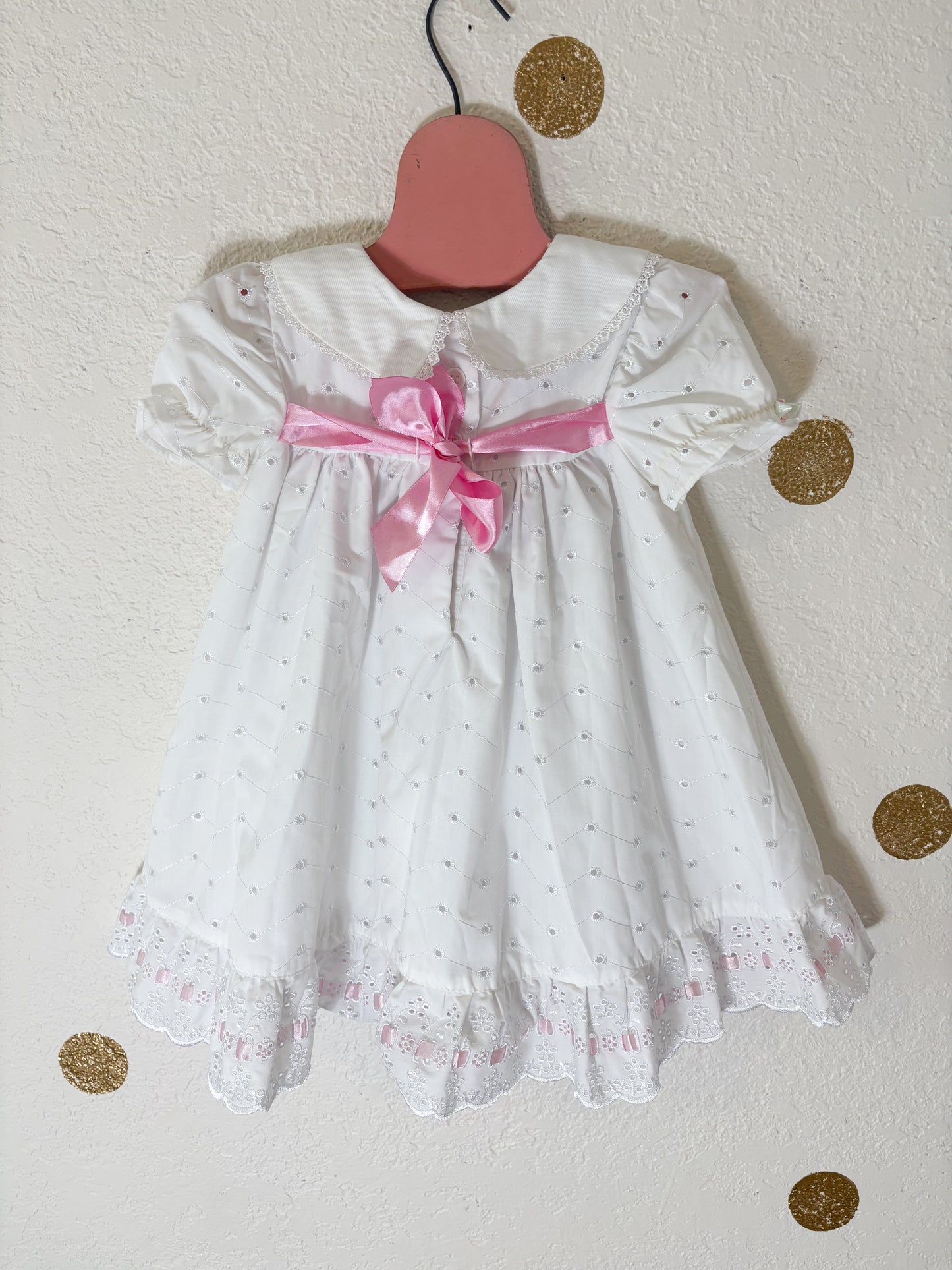 Vintage B.T Kids eyelet baby dress + bonnet set.