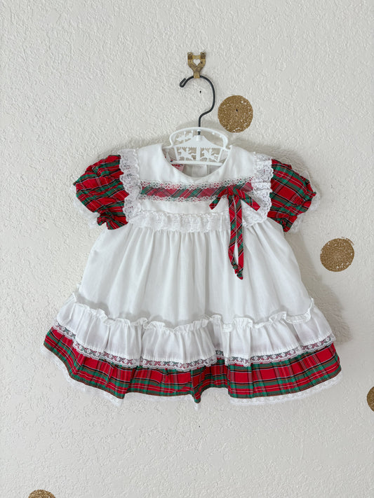 Vintage Kalula Kids faux pinafore plaid baby dress.