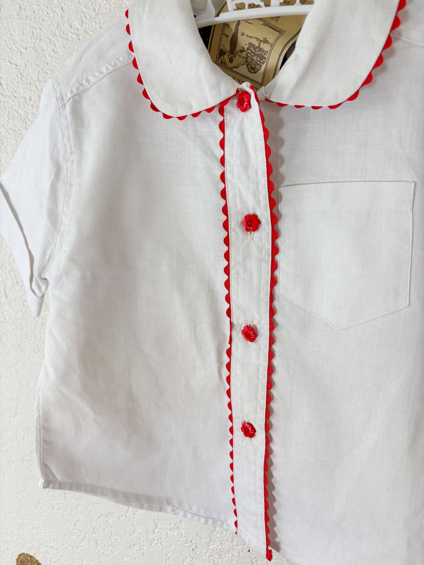 Deadstock vintage Rachel Kid's suspender shorts + matching button up set.