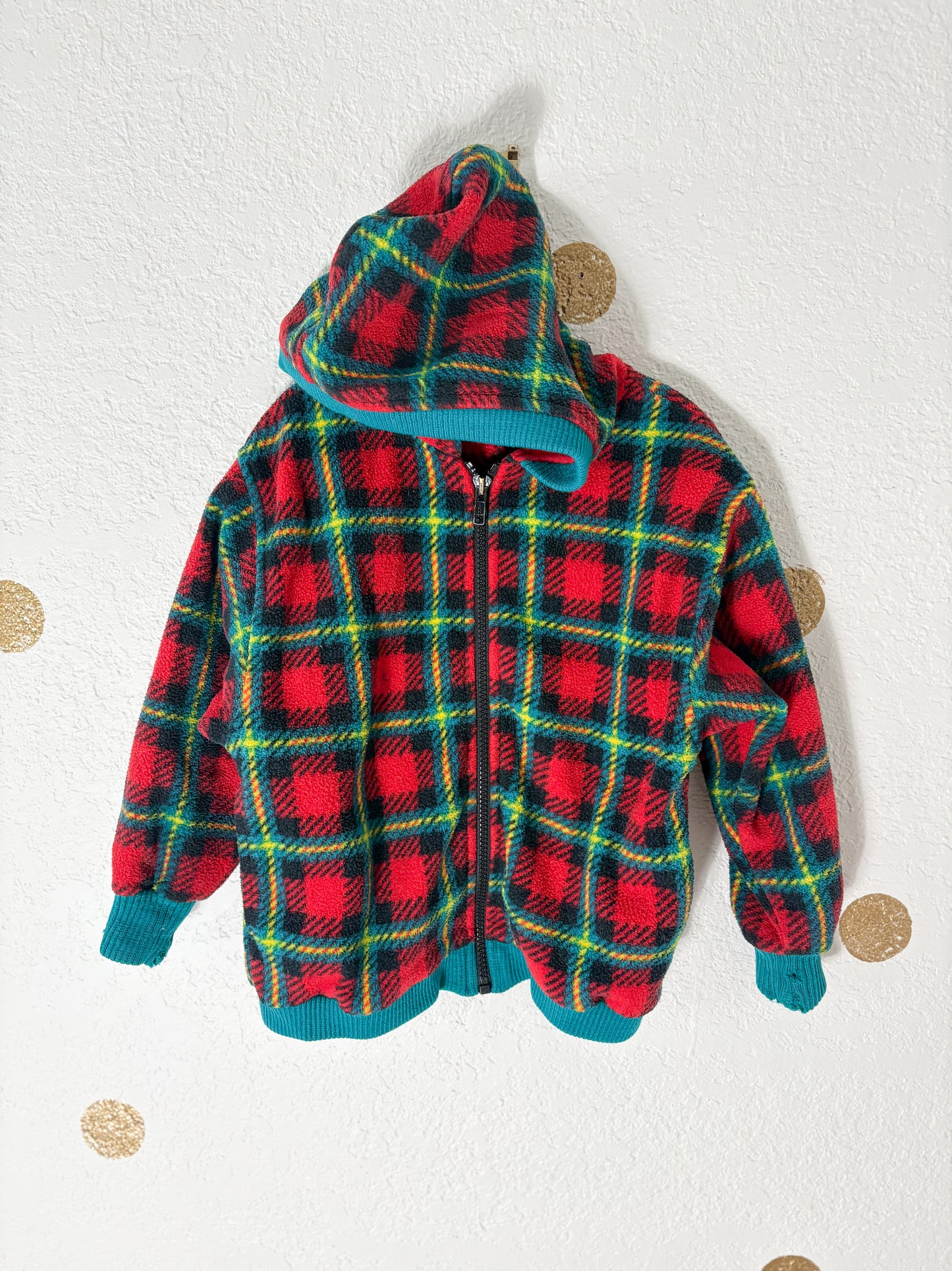 Vintage Gymboree plaid fleece hooded jacket.