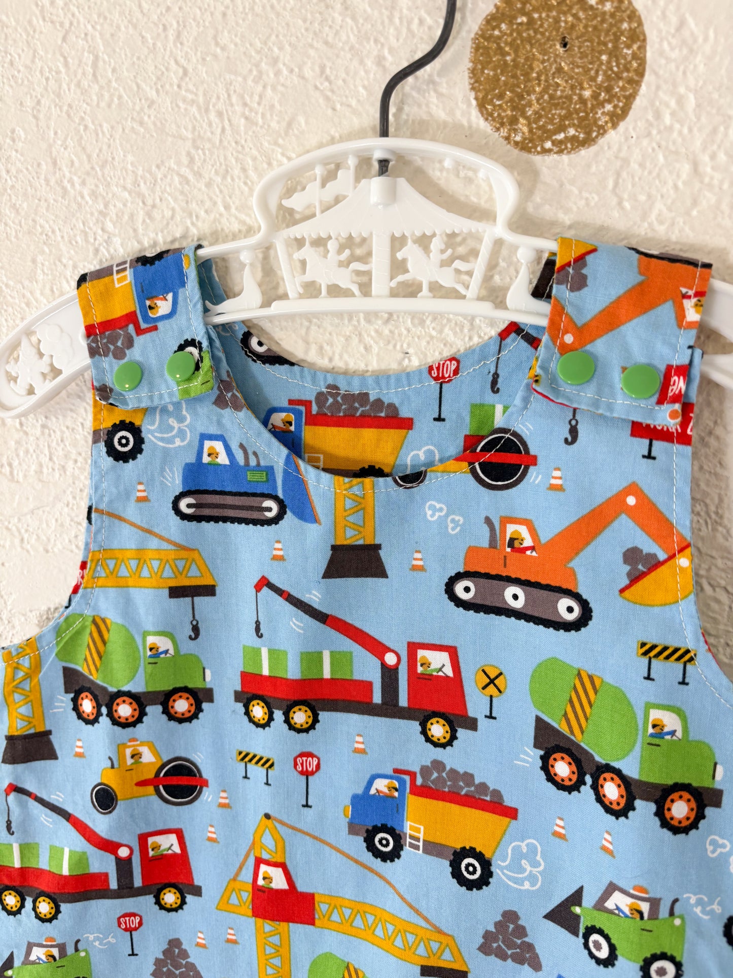 Homemade AOP Construction Vehicles baby romper.