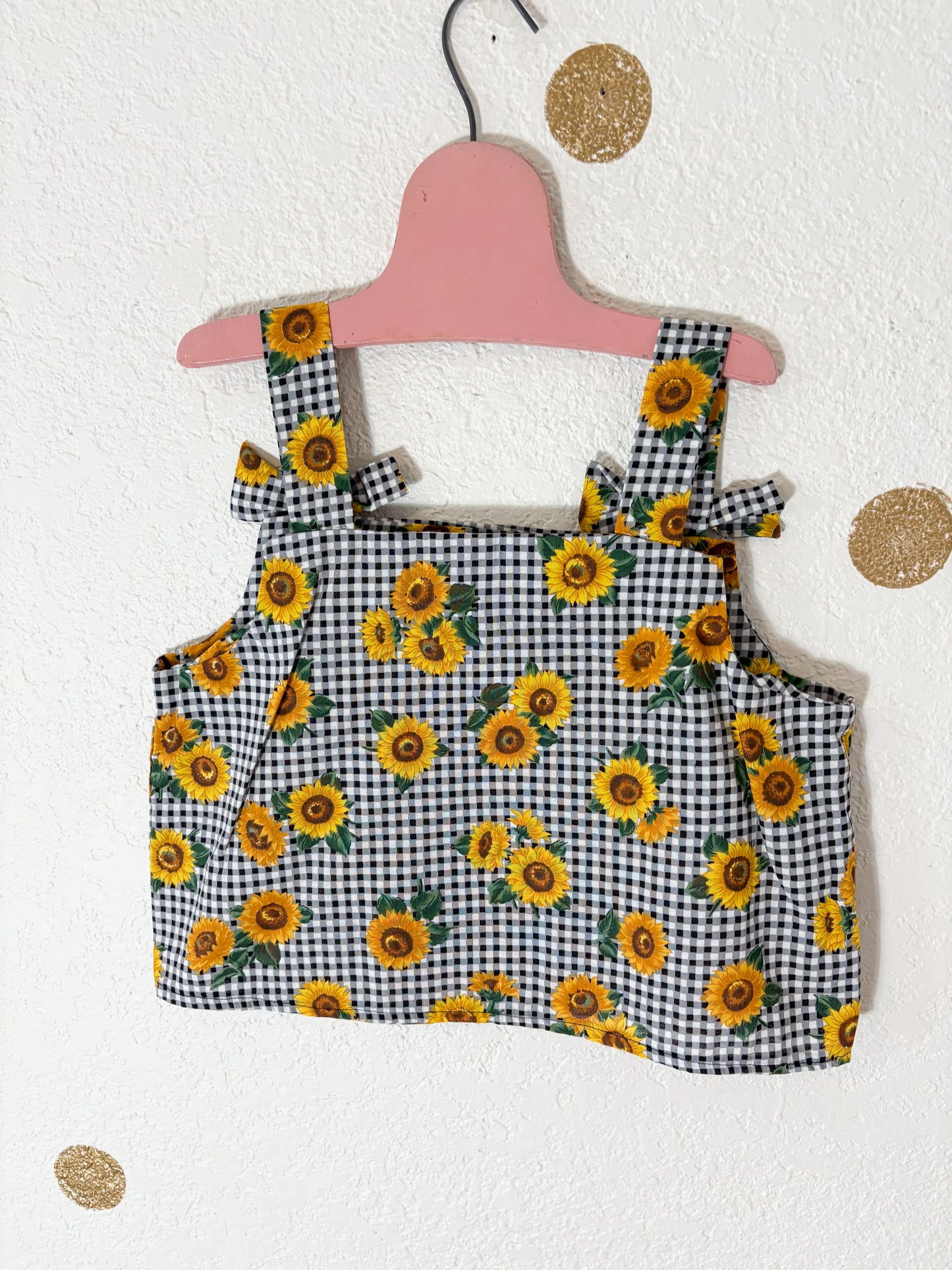 Homemade vintage AOP sunflower cropped top.