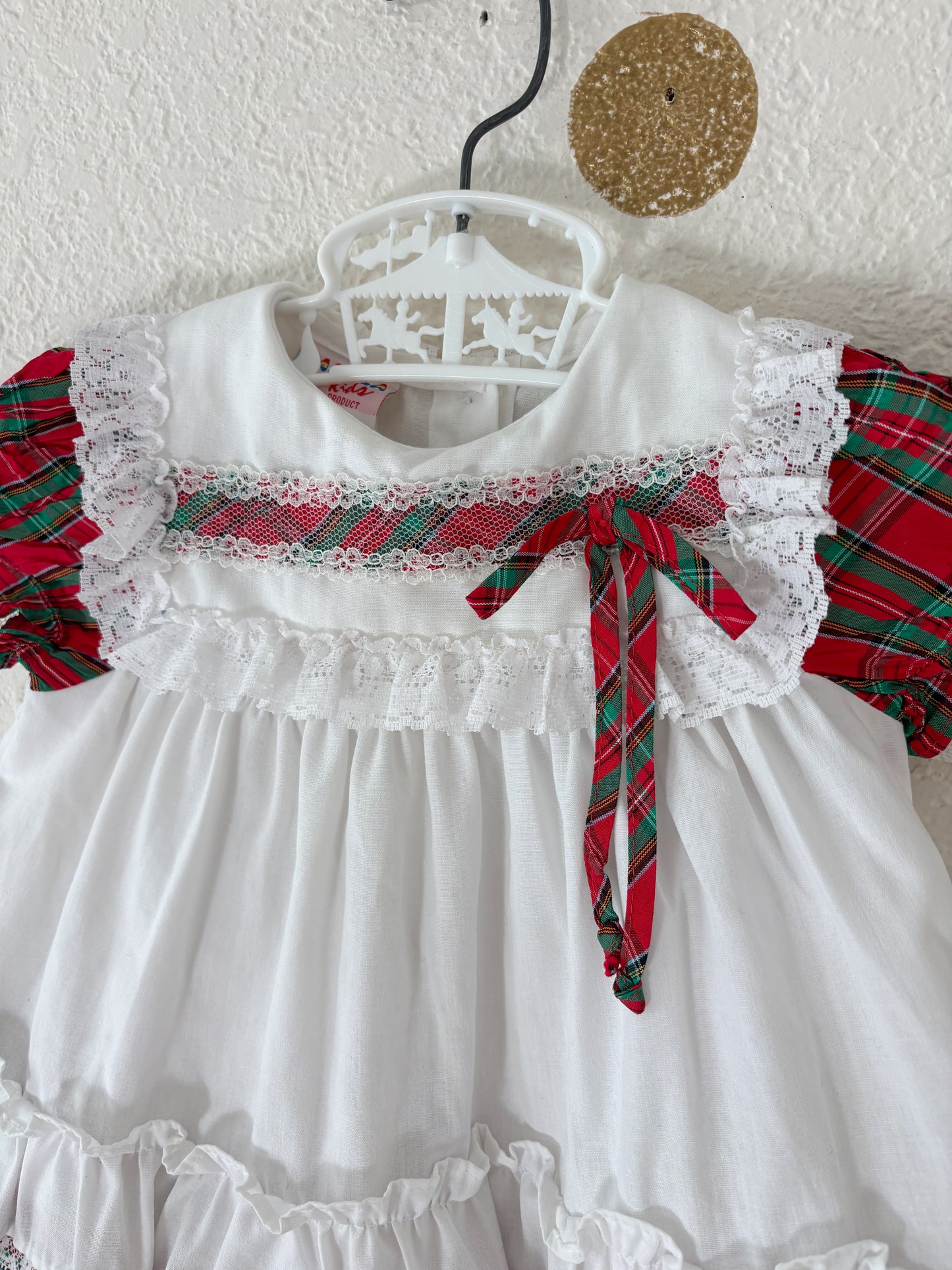Vintage Kalula Kids faux pinafore plaid baby dress.