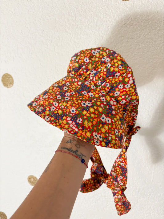 Homemade vintage floral bonnet.