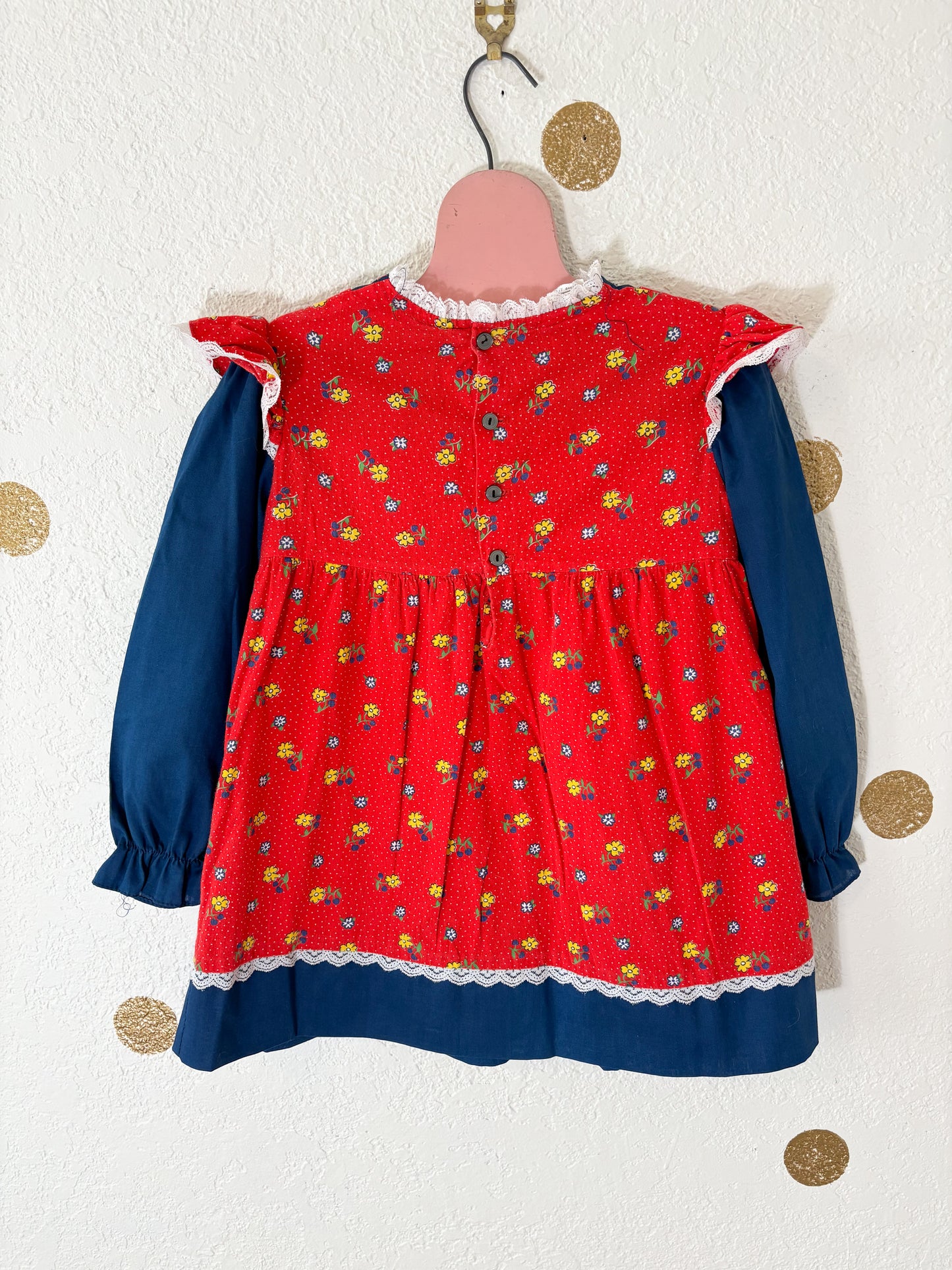 Vintage Princess Anne smocked faux pinafore floral dress.