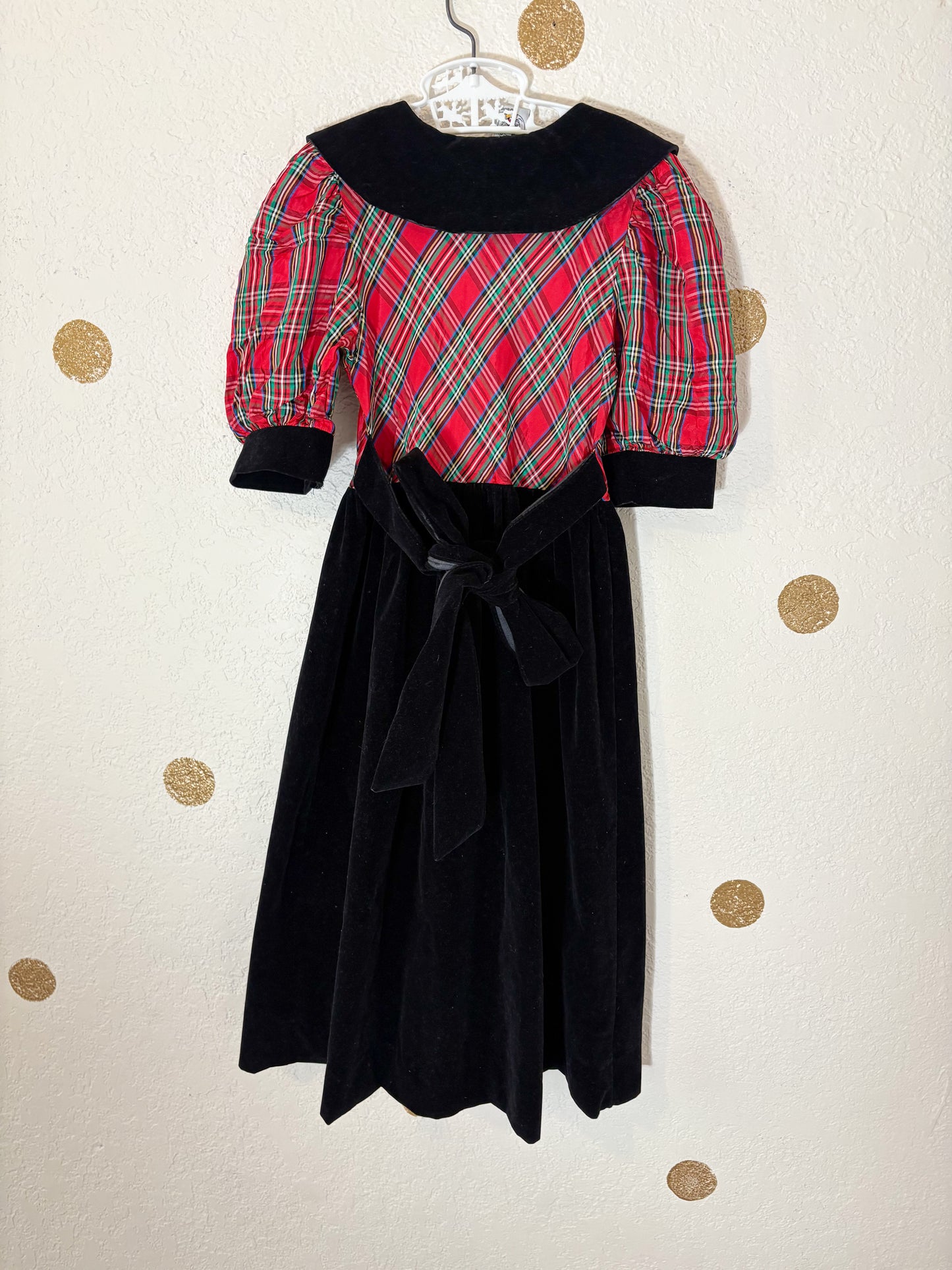 Vintage Mickey & Co velour plaid holiday dress.