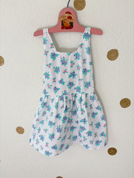 Homemade vintage floral pinafore toddler dress.