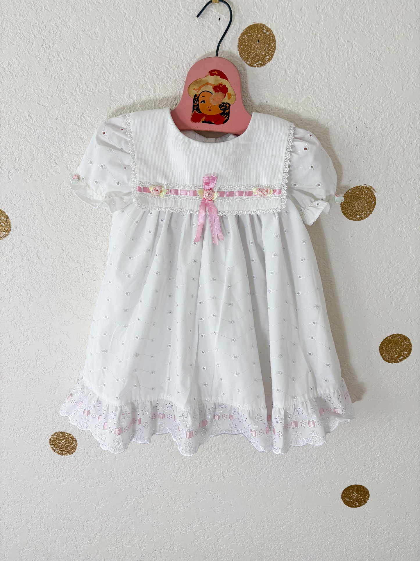 Vintage B.T Kids eyelet baby dress + bonnet set.