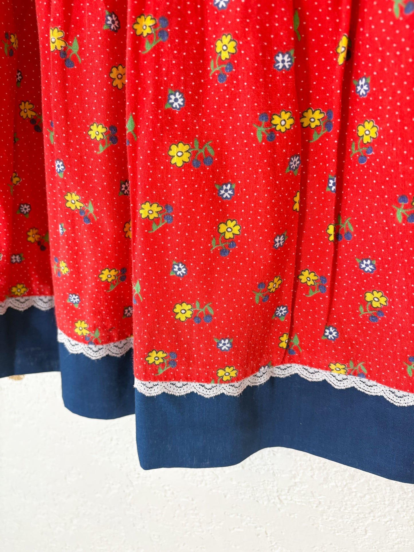 Vintage Princess Anne smocked faux pinafore floral dress.