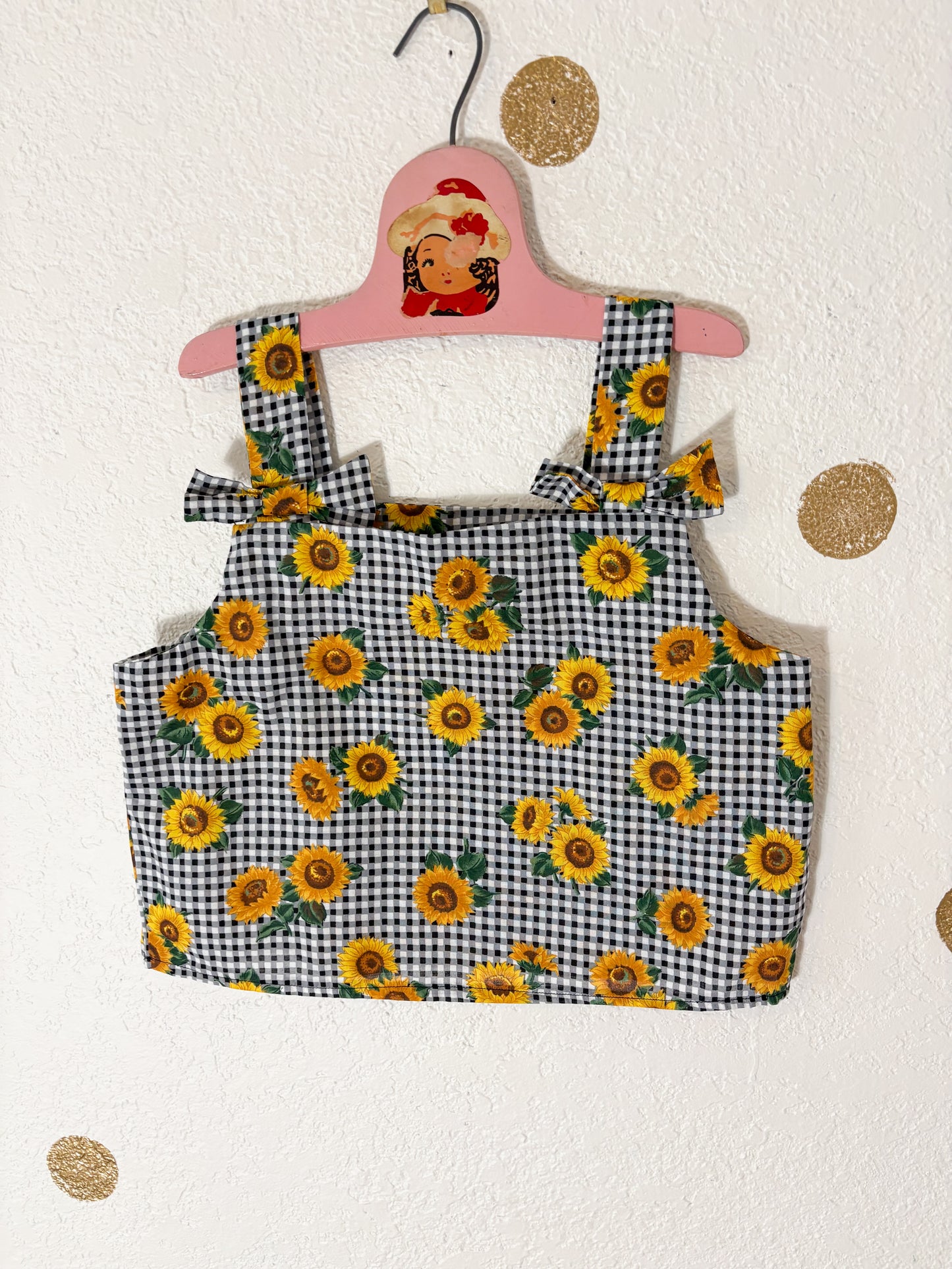 Homemade vintage AOP sunflower cropped top.