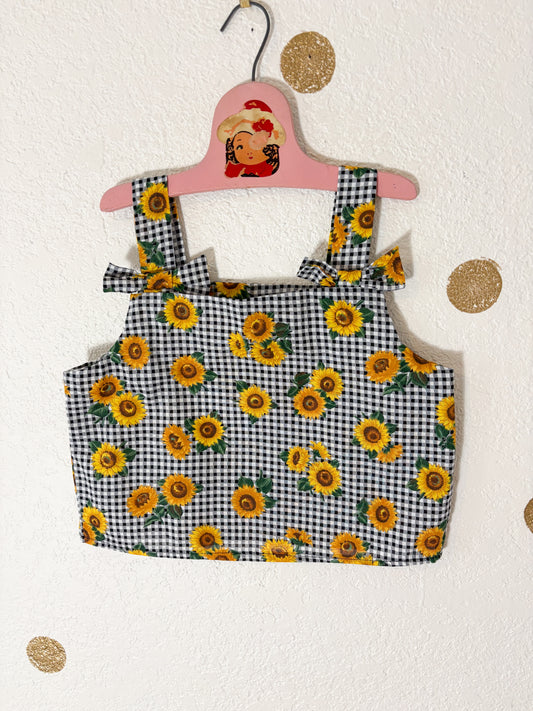 Homemade vintage AOP sunflower cropped top.