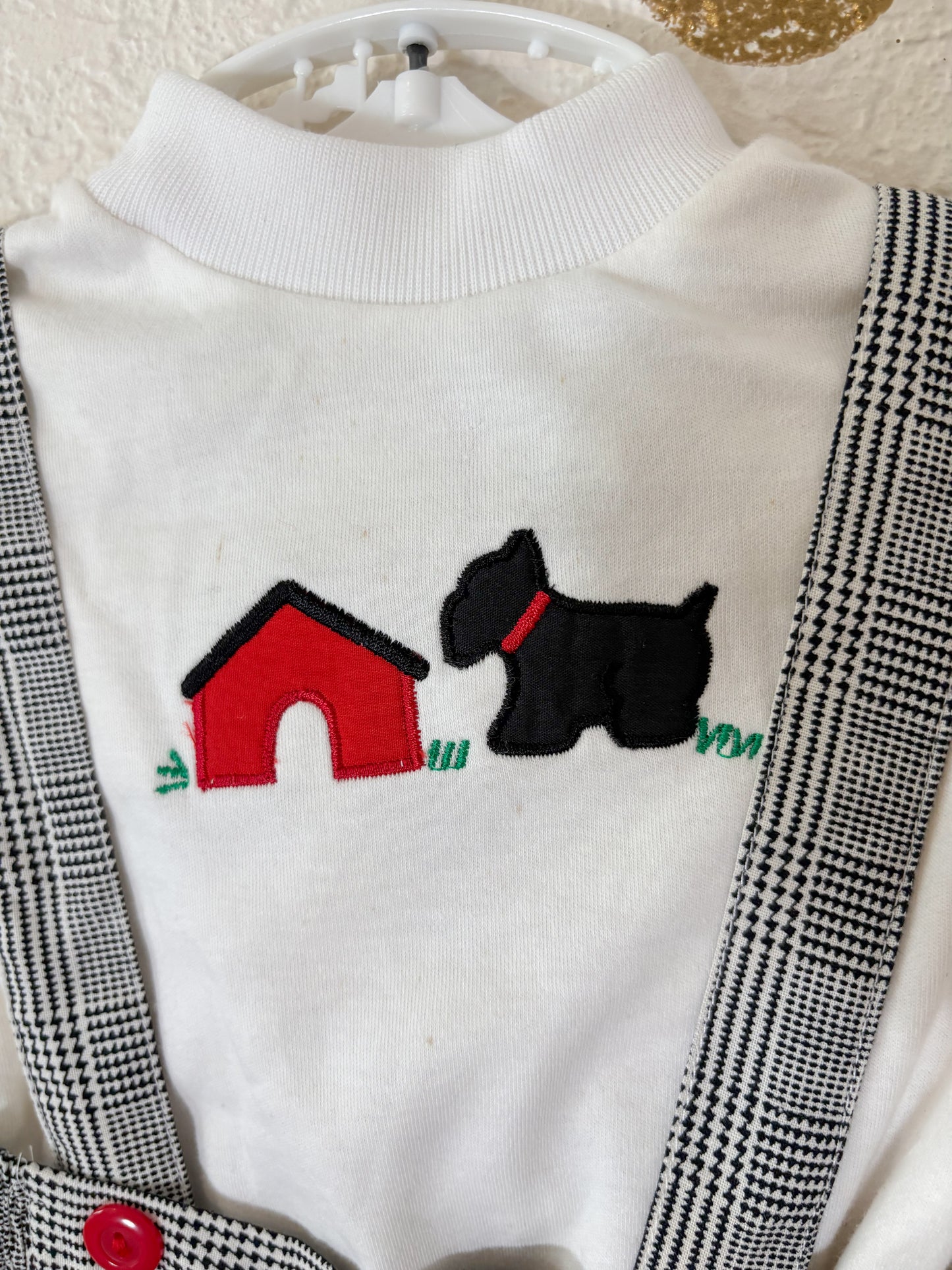 Unbranded vintage GN suspender pants + matching top baby set.