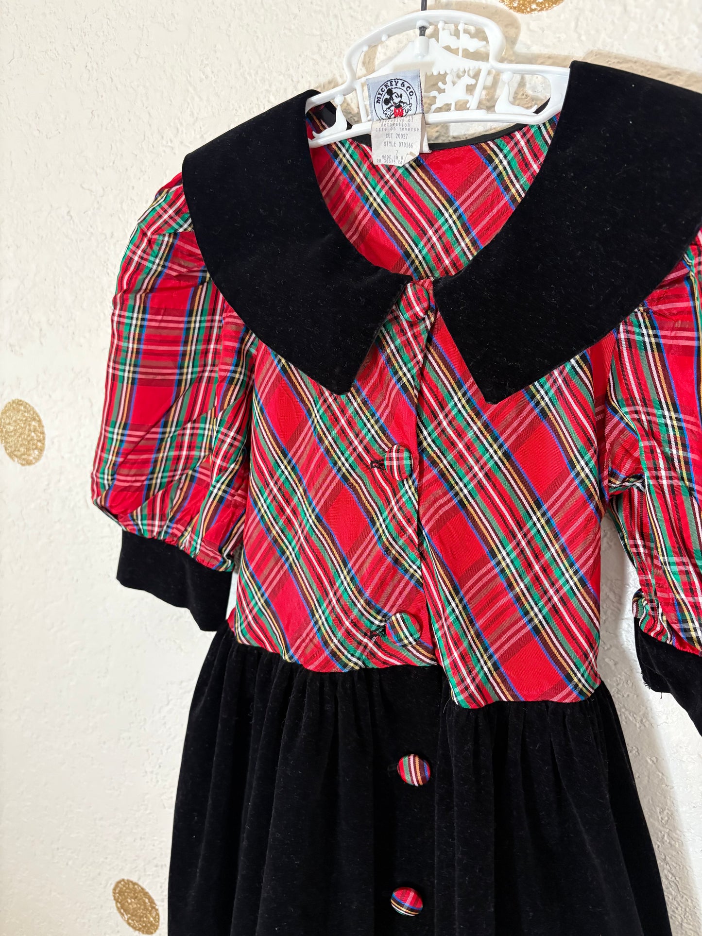 Vintage Mickey & Co velour plaid holiday dress.