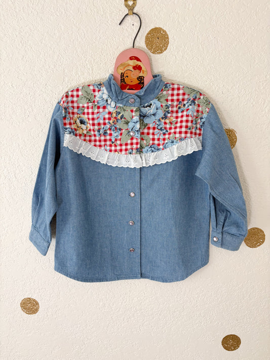 Homemade vintage chambray/floral cottage core toddler button up.