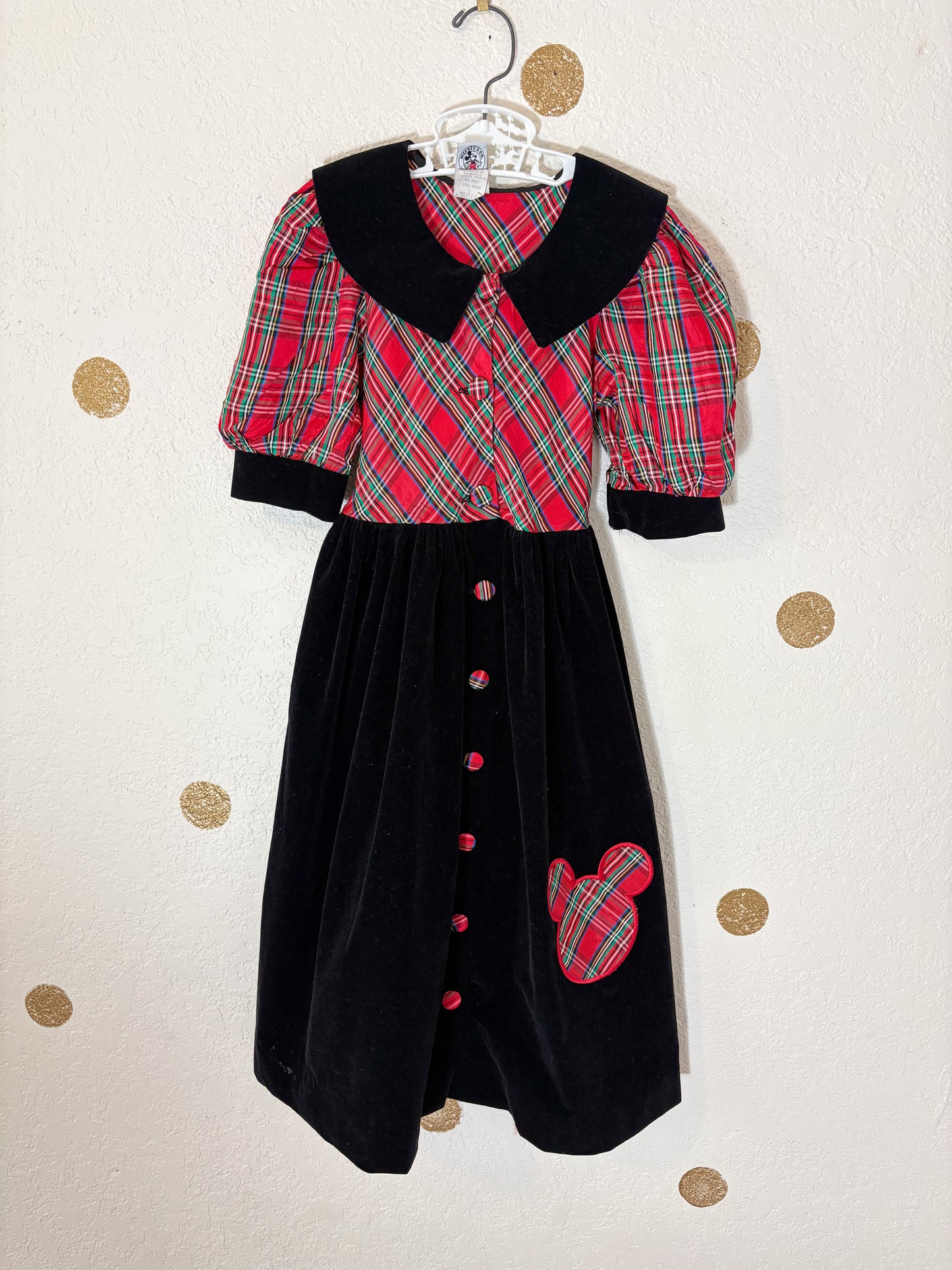 Vintage Mickey & Co velour plaid holiday dress.