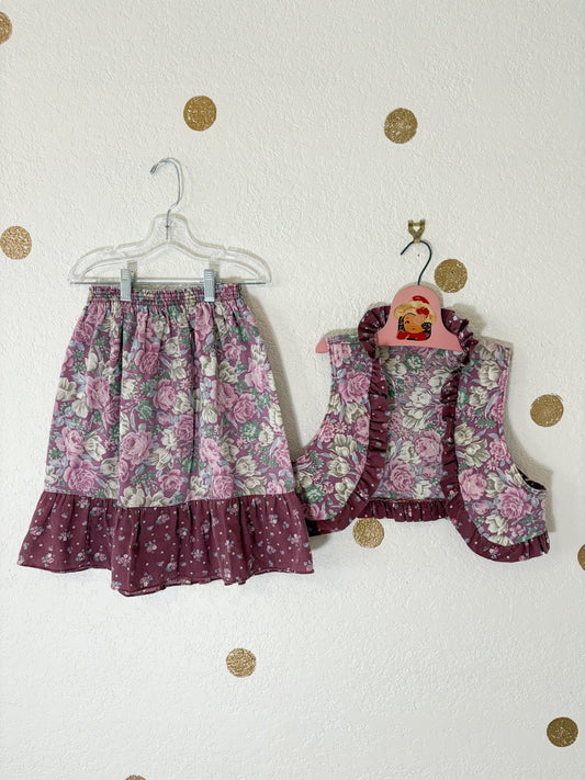 Unbranded vintage floral quilted vest + matching skirt set.