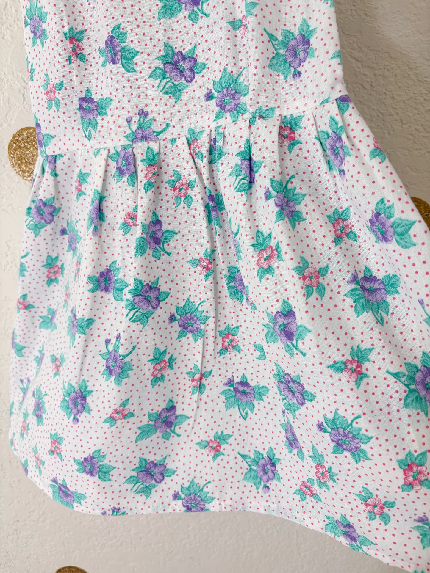 Homemade vintage floral pinafore toddler dress.