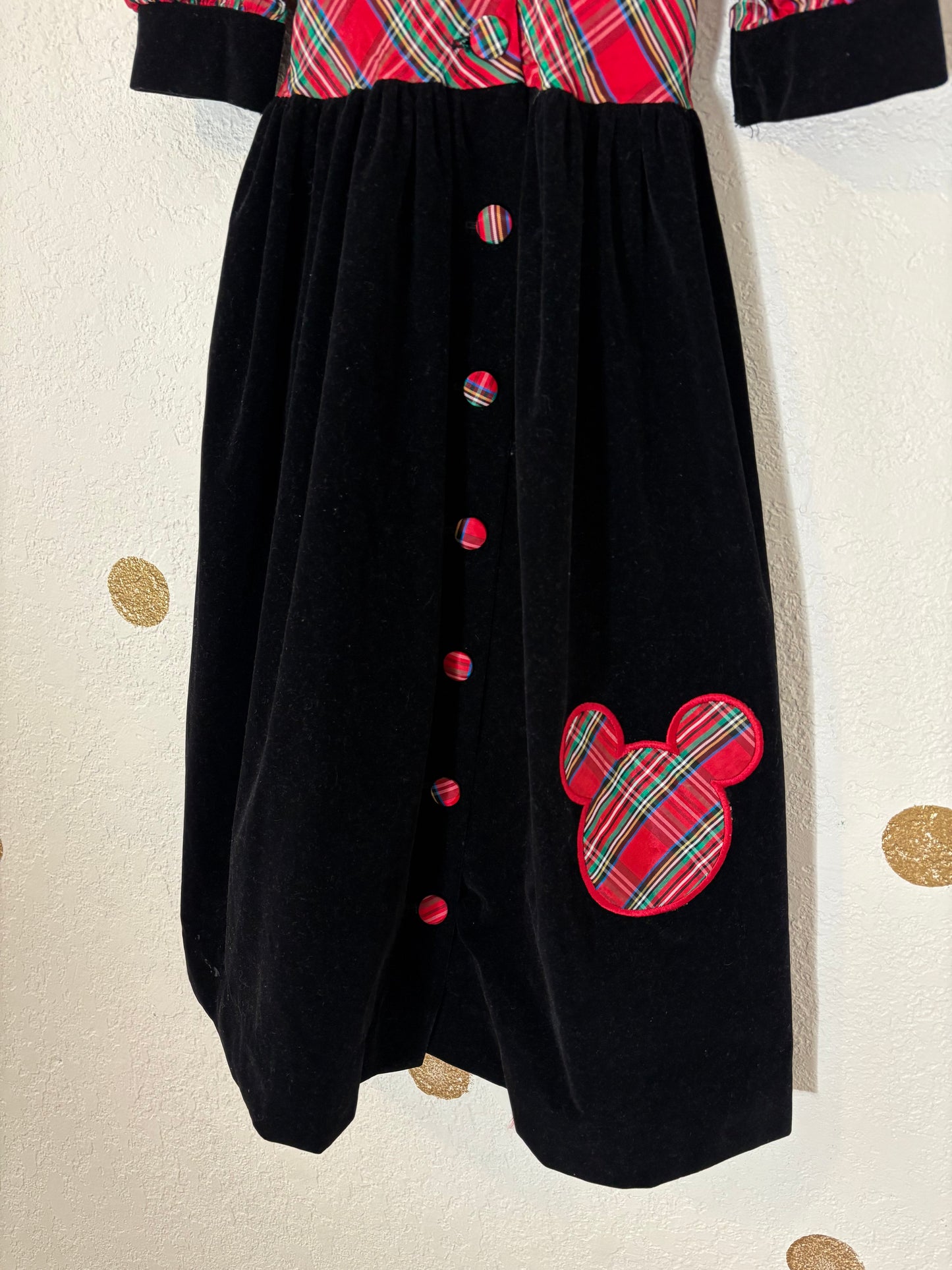 Vintage Mickey & Co velour plaid holiday dress.