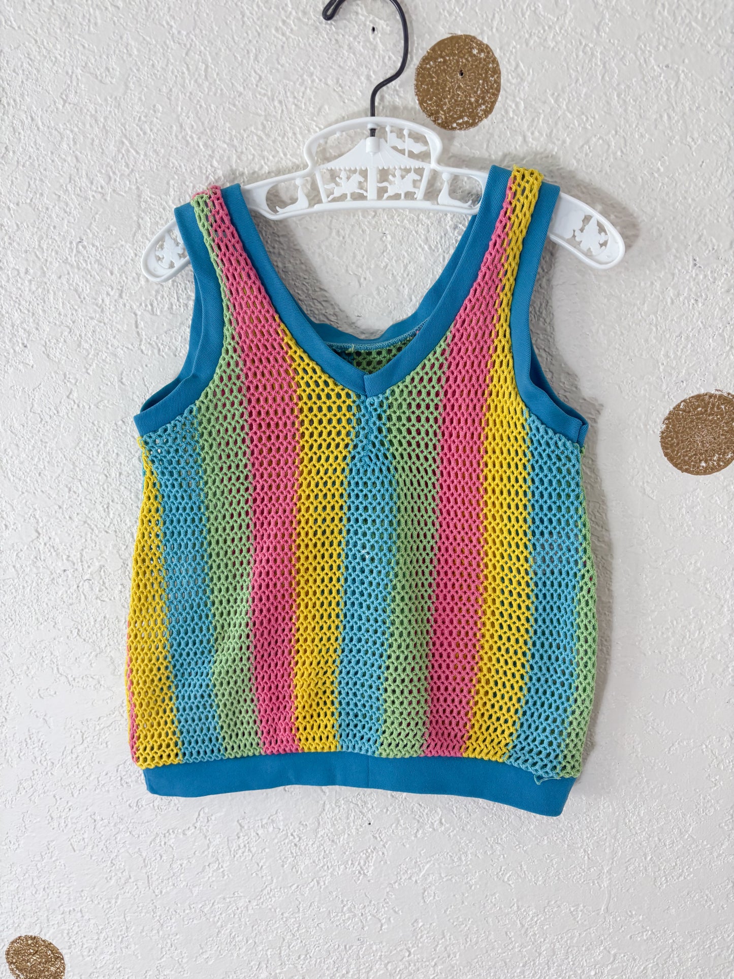 Vintage little girl mesh rainbow top + shorts set.