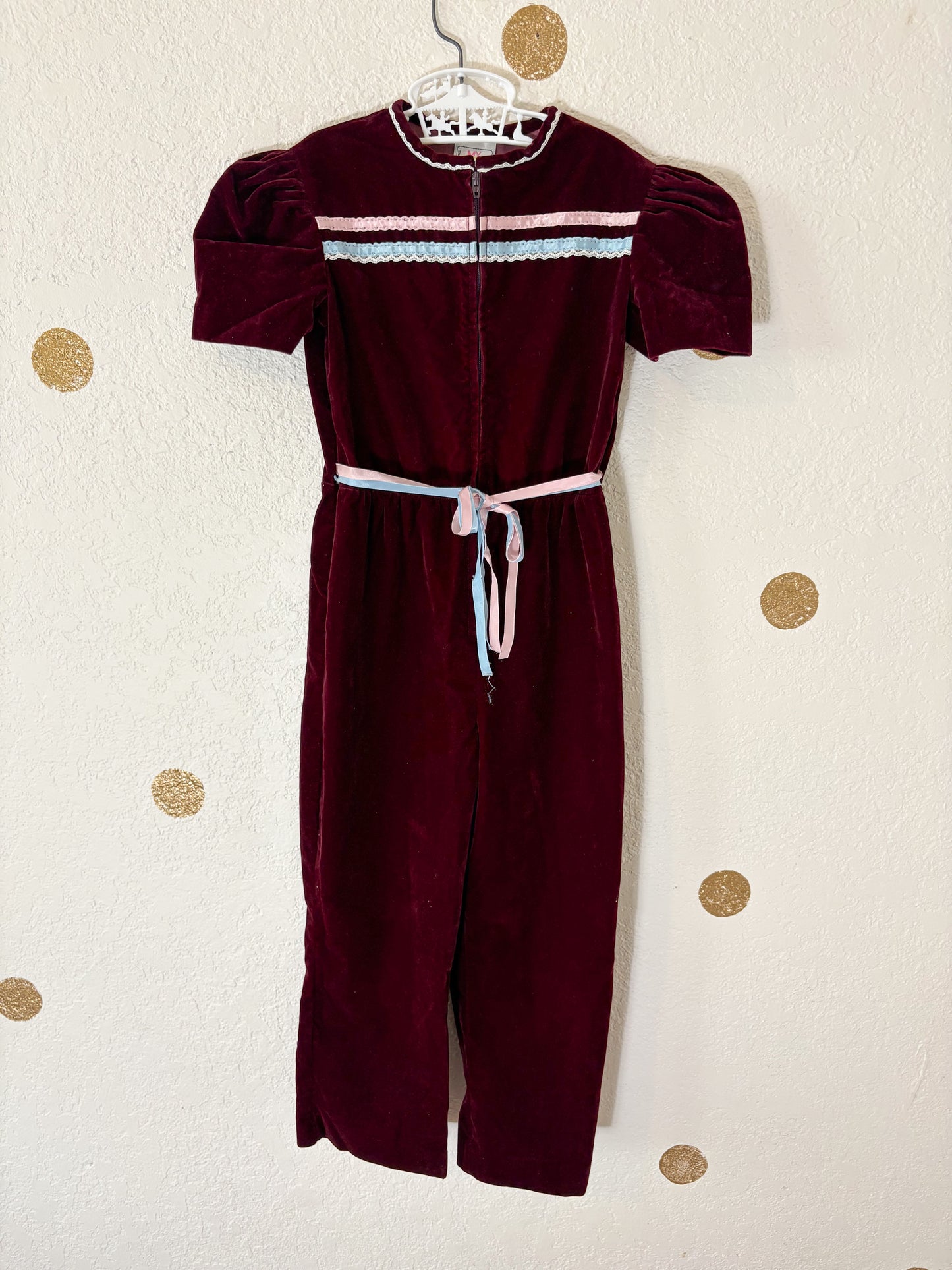 Vintage velvet little girl jumpsuit.