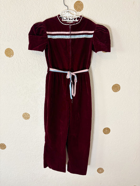 Vintage velvet little girl jumpsuit.