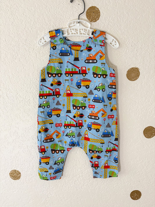 Homemade AOP Construction Vehicles baby romper.