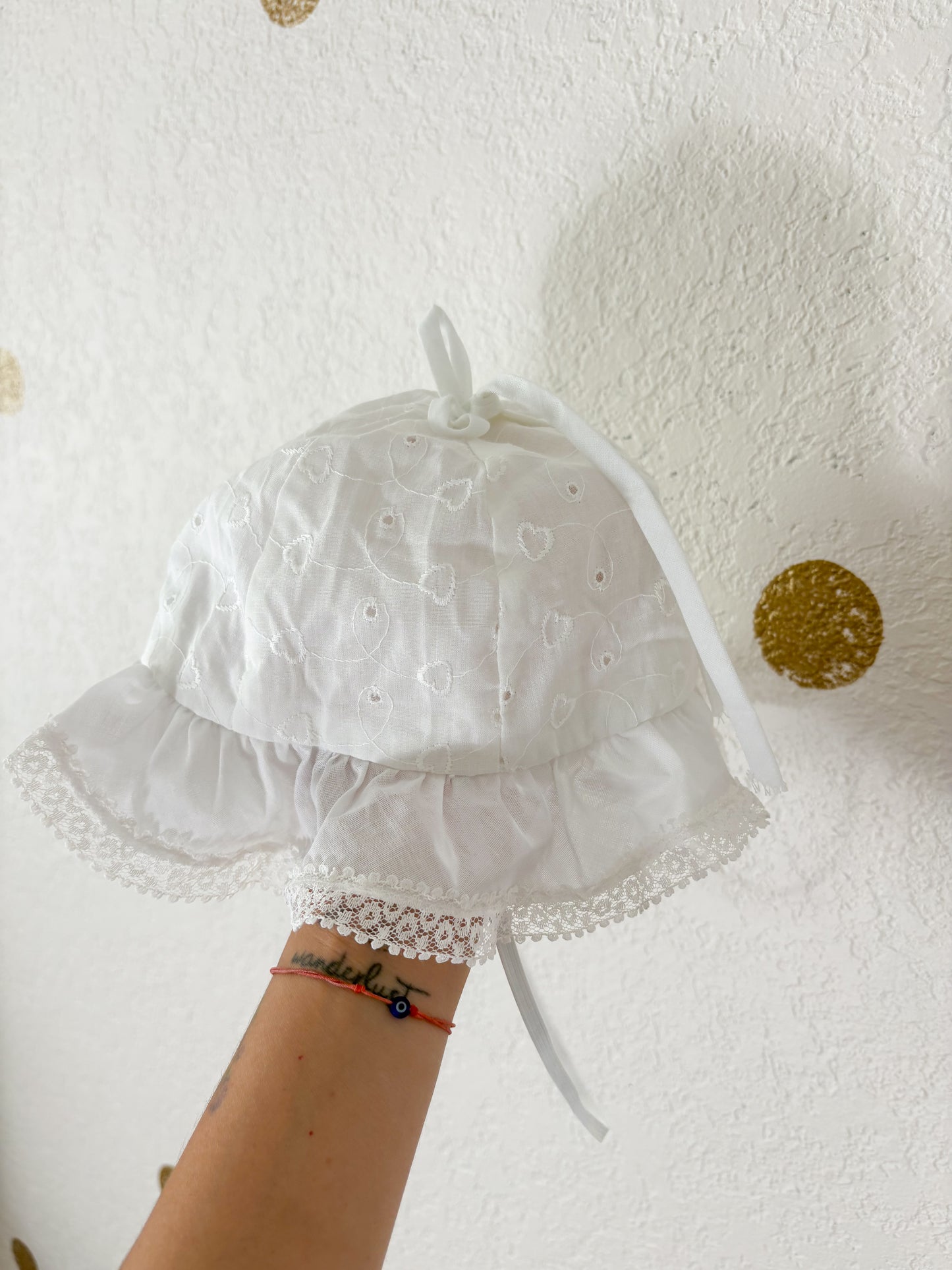 Vintage B.T Kids eyelet baby dress + bonnet set.