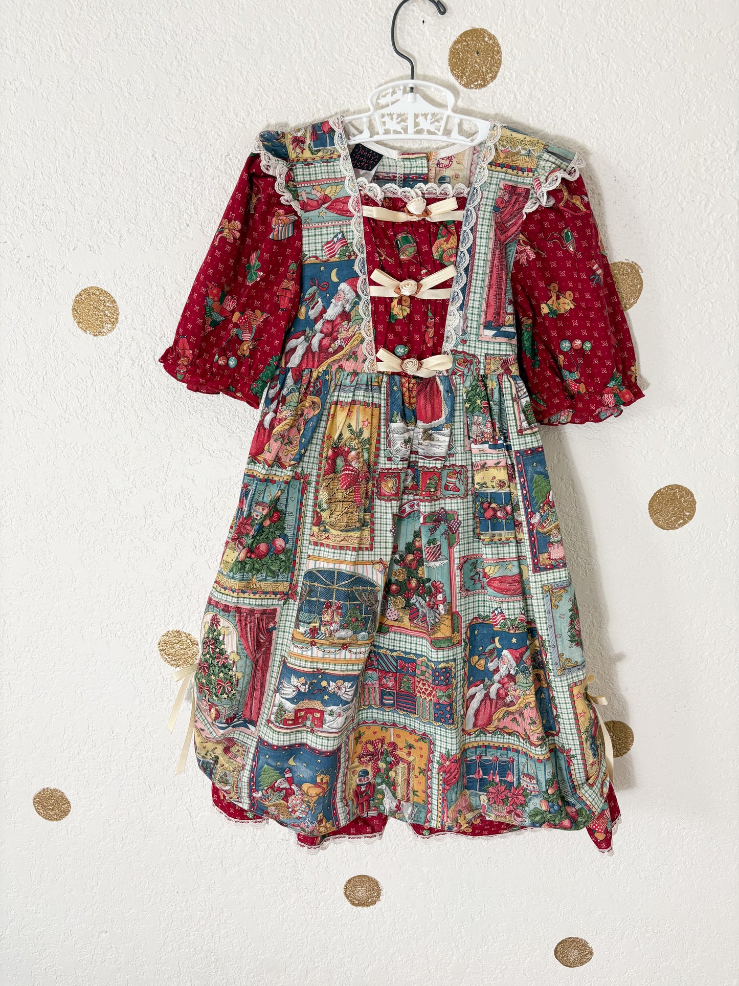 Vintage Jenny Annie Dots faux pinafore novelty print dress.
