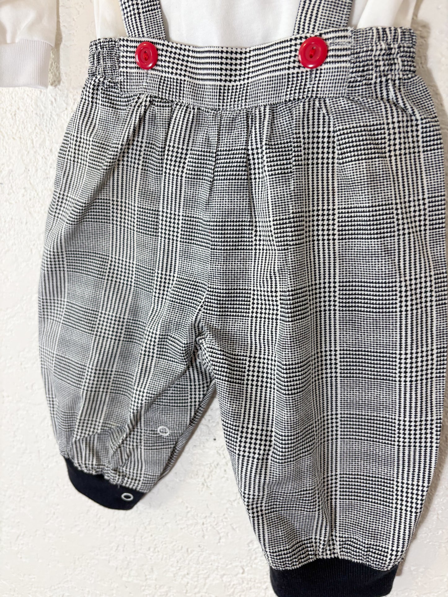 Unbranded vintage GN suspender pants + matching top baby set.