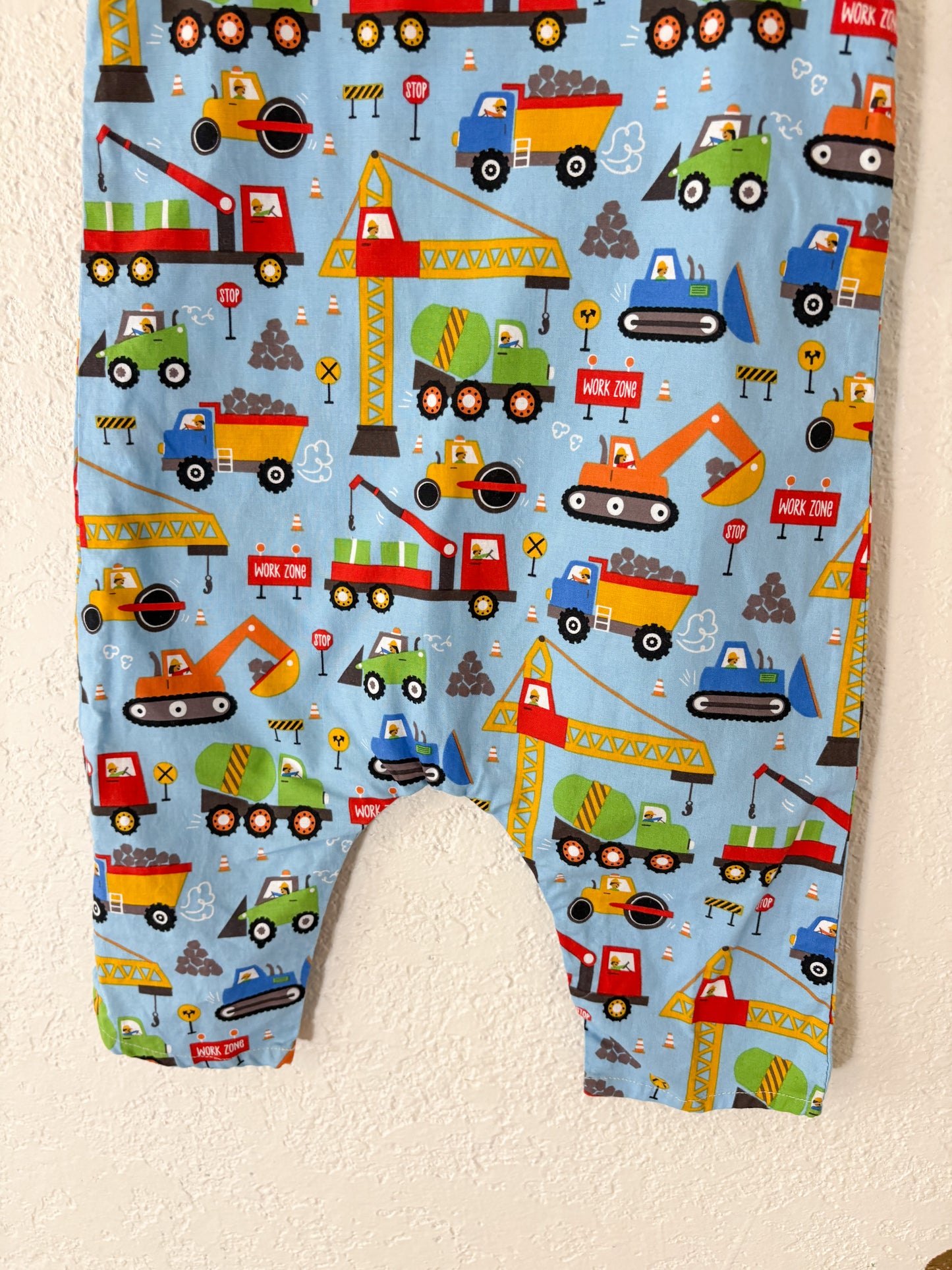 Homemade AOP Construction Vehicles baby romper.